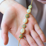Natural Hetian Jade Bracelet Sterling Silver Craft Gift for Mom