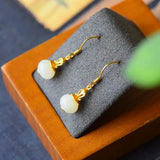 Hetian Jade Geometric Earrings Retro Chinese Style Silver Jewelry