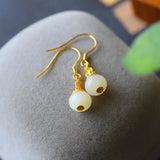 Hetian Jade Geometric Earrings Retro Chinese Style Silver Jewelry