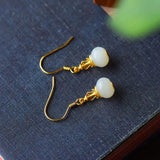 Hetian Jade Geometric Earrings Retro Chinese Style Silver Jewelry