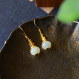Hetian Jade Geometric Earrings Retro Chinese Style Silver Jewelry