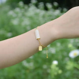 Hetian Jade Geometric Tag Pendant Bracelet Silver Jewelry