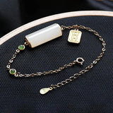 Hetian Jade Geometric Tag Pendant Bracelet Silver Jewelry