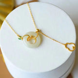 Hetian Jade Gourd Peace Buckle Necklace S925 Silver Clavicle Chain