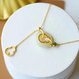 Hetian Jade Gourd Peace Buckle Necklace S925 Silver Clavicle Chain