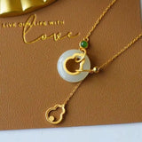Hetian Jade Gourd Peace Buckle Necklace S925 Silver Clavicle Chain
