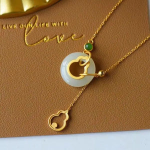 Hetian Jade Gourd Peace Buckle Necklace S925 Silver Clavicle Chain