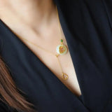 Natural Hetian Jade Gourd Peace Buckle Necklace Pendant S925 Sterling Silver