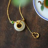 Natural Hetian Jade Gourd Peace Buckle Necklace Pendant S925 Sterling Silver