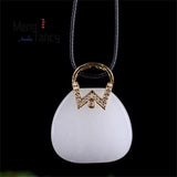 Natural Hetian Jade Handbag Blessing Pendant Charms Retro Men Women Couple