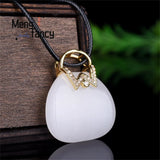 Natural Hetian Jade Handbag Blessing Pendant Charms Retro Men Women Couple