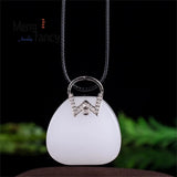 Natural Hetian Jade Handbag Blessing Pendant Charms Retro Men Women Couple