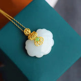 Natural Hetian Jade Lace Lock Pendant Clavicle Chain S925 Silver Inlaid