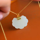 Natural Hetian Jade Lace Lock Pendant Clavicle Chain S925 Silver Inlaid