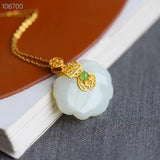 Natural Hetian Jade Lace Lock Pendant Clavicle Chain S925 Silver Inlaid