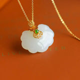 Natural Hetian Jade Lace Lock Pendant Clavicle Chain S925 Silver Inlaid