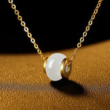 Natural Hetian Jade Lucky Beads Set With 24K Ladies Clavicle Necklace