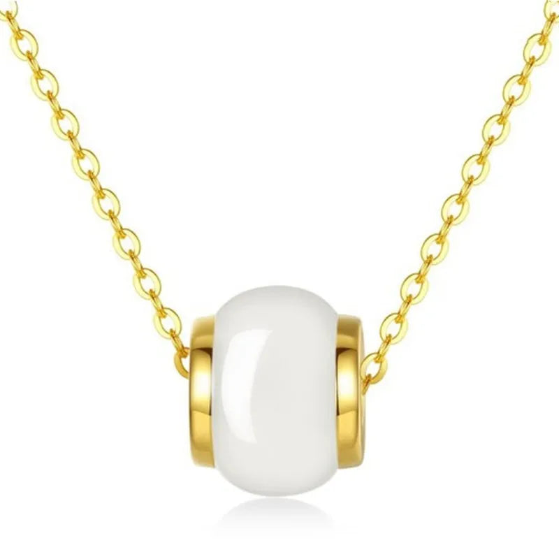 Natural Hetian Jade Lucky Beads Set With 24K Ladies Clavicle Necklace