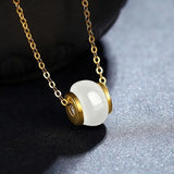 Natural Hetian Jade Lucky Beads Set With 24K Ladies Clavicle Necklace