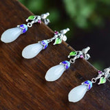 Natural Hetian Jade Magnolia Flower Earrings Retro Charm Silver Jewelry
