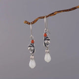 Hetian Jade Magnolia Flower Earrings Retro Charm Silver Jewelry