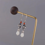 Hetian Jade Magnolia Flower Earrings Retro Charm Silver Jewelry