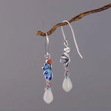 Hetian Jade Magnolia Flower Earrings Retro Charm Silver Jewelry