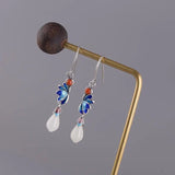 Hetian Jade Magnolia Flower Earrings Retro Charm Silver Jewelry