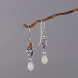 Hetian Jade Magnolia Flower Earrings Retro Charm Silver Jewelry