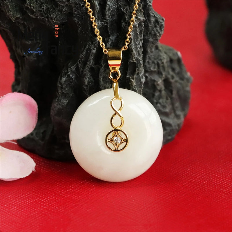 Hetian Jade Peace Buckle 8-char Necklace Versatile Charm Jewelry