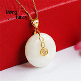 Hetian Jade Peace Buckle 8-char Necklace Versatile Charm Jewelry