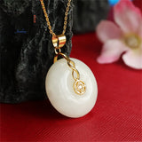 Hetian Jade Peace Buckle 8-char Necklace Versatile Charm Jewelry