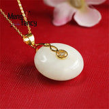 Hetian Jade Peace Buckle 8-char Necklace Versatile Charm Jewelry