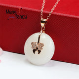 Hetian Jade Peace Buckle Butterfly Necklace Charm Jewelry Gift