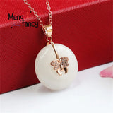 Hetian Jade Peace Buckle Butterfly Necklace Charm Jewelry Gift