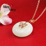 Hetian Jade Peace Buckle Butterfly Necklace Charm Jewelry Gift