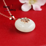 Hetian Jade Peace Buckle Butterfly Necklace Charm Jewelry Gift