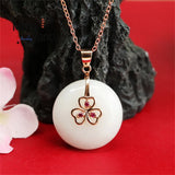 Hetian Jade Peace Buckle Rose Three Heart Necklace
