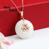 Hetian Jade Peace Buckle Rose Three Heart Necklace