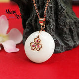 Hetian Jade Peace Buckle Rose Three Heart Necklace