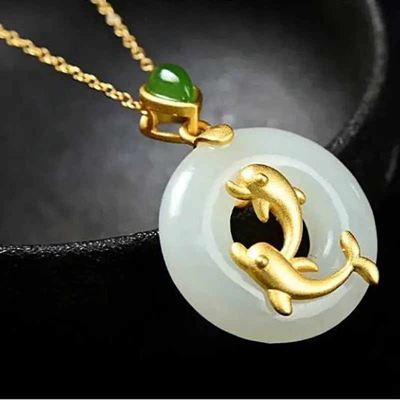 Natural Hetian Jade Pisces Pendant Necklace S925 Sterling Silver