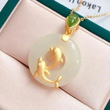 Natural Hetian Jade Pisces Pendant Necklace S925 Sterling Silver
