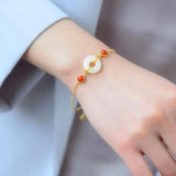 Hetian Jade Ring Safety Buckle Bracelet with South Red S925 Silver