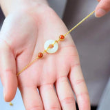 Hetian Jade Ring Safety Buckle Bracelet with South Red S925 Silver