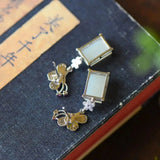 Hetian Jade Butterfly Enamel Earrings Chinese Retro Silver Jewelry