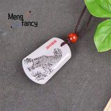 Natural Hetian Jade Tiger Pendant Charms Jewelry Women Men Engraver Amulet