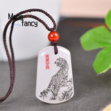 Natural Hetian Jade Tiger Pendant Charms Jewelry Women Men Engraver Amulet