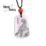 Natural Hetian Jade Tiger Pendant Charms Jewelry Women Men Engraver Amulet