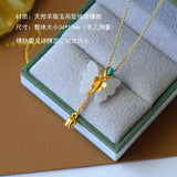 Hetian Jade Butterfly Pendant Green Pine S925 Sterling Silver Inlaid