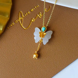 Hetian Jade Butterfly Pendant Green Pine S925 Sterling Silver Inlaid
